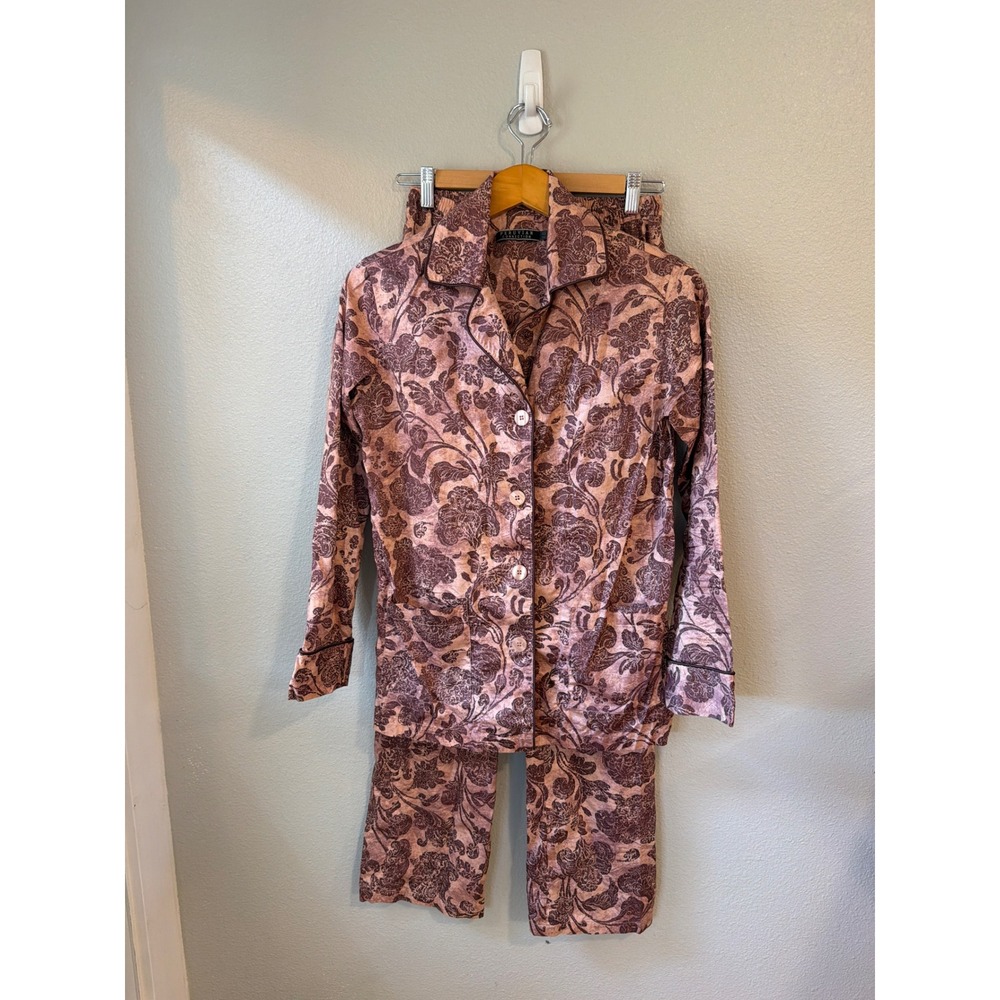 Peruvian Connection Pajama Set Women XS Floral Damask Pima Cotton Loungewear